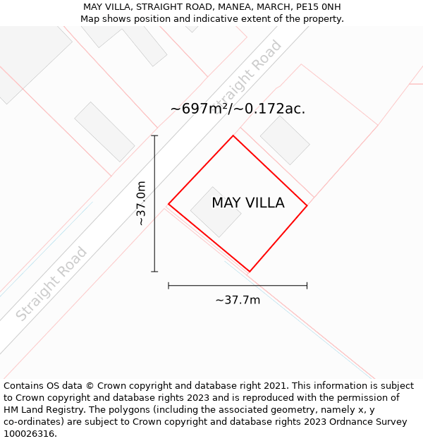 MAY VILLA, STRAIGHT ROAD, MANEA, MARCH, PE15 0NH: Plot and title map