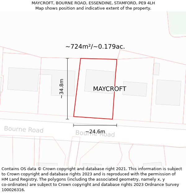 MAYCROFT, BOURNE ROAD, ESSENDINE, STAMFORD, PE9 4LH: Plot and title map