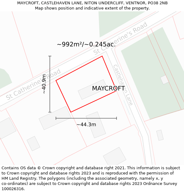 MAYCROFT, CASTLEHAVEN LANE, NITON UNDERCLIFF, VENTNOR, PO38 2NB: Plot and title map