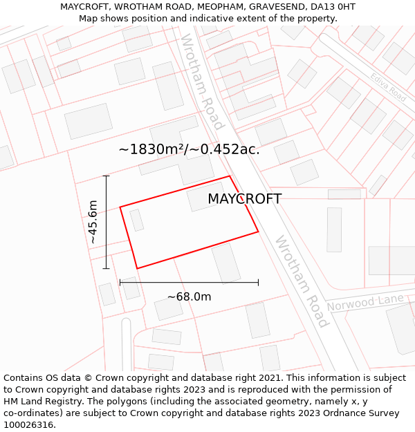 MAYCROFT, WROTHAM ROAD, MEOPHAM, GRAVESEND, DA13 0HT: Plot and title map