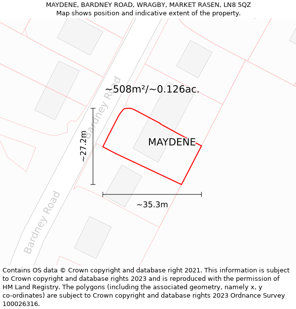 MAYDENE, BARDNEY ROAD, WRAGBY, MARKET RASEN, LN8 5QZ: Plot and title map