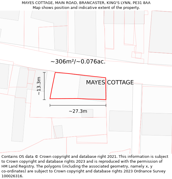 MAYES COTTAGE, MAIN ROAD, BRANCASTER, KING'S LYNN, PE31 8AA: Plot and title map