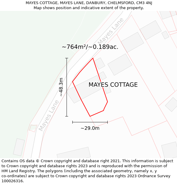 MAYES COTTAGE, MAYES LANE, DANBURY, CHELMSFORD, CM3 4NJ: Plot and title map