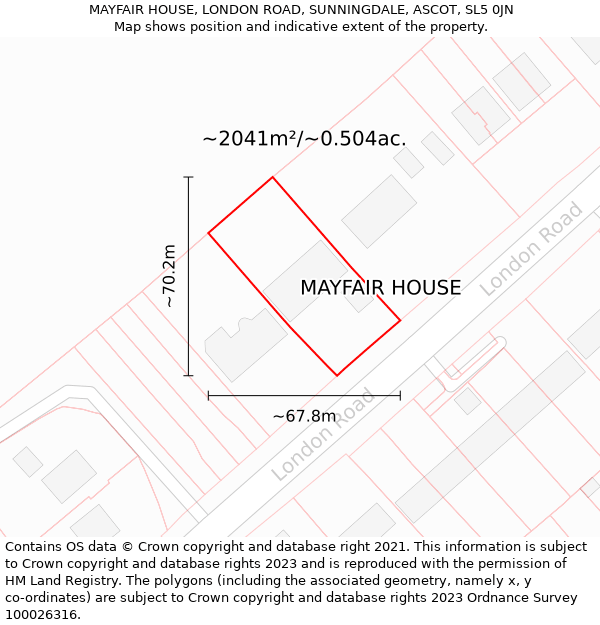 MAYFAIR HOUSE, LONDON ROAD, SUNNINGDALE, ASCOT, SL5 0JN: Plot and title map