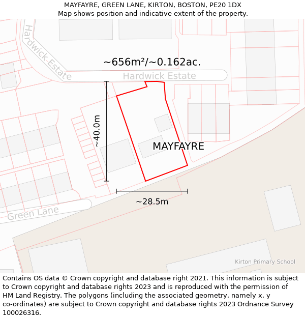 MAYFAYRE, GREEN LANE, KIRTON, BOSTON, PE20 1DX: Plot and title map