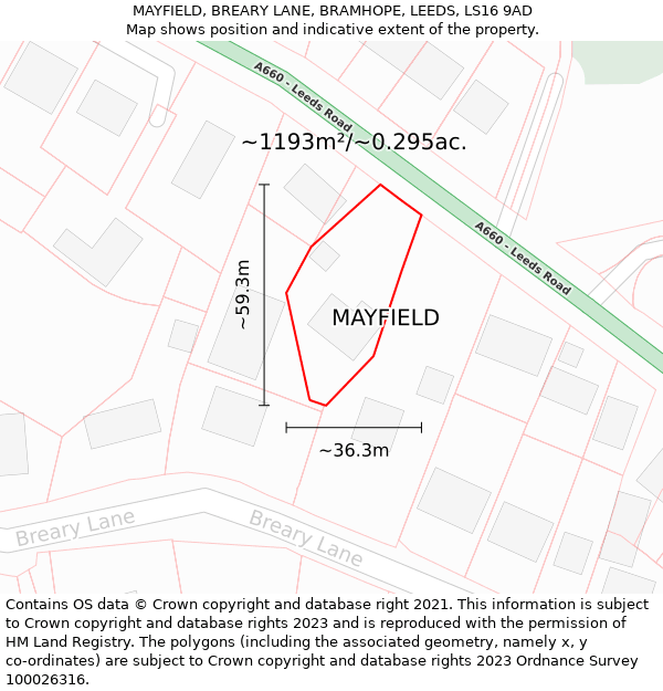 MAYFIELD, BREARY LANE, BRAMHOPE, LEEDS, LS16 9AD: Plot and title map