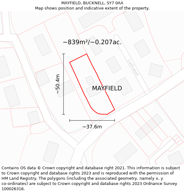 MAYFIELD, BUCKNELL, SY7 0AA: Plot and title map