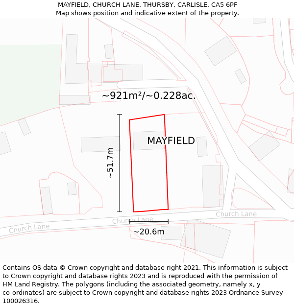 MAYFIELD, CHURCH LANE, THURSBY, CARLISLE, CA5 6PF: Plot and title map