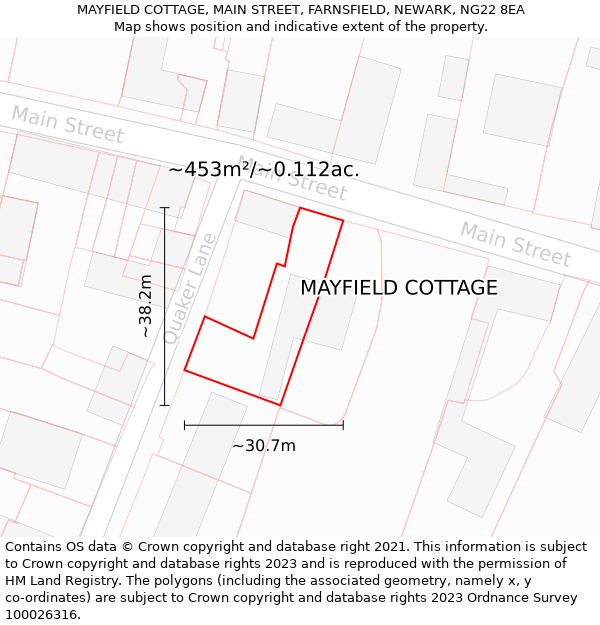 MAYFIELD COTTAGE, MAIN STREET, FARNSFIELD, NEWARK, NG22 8EA: Plot and title map