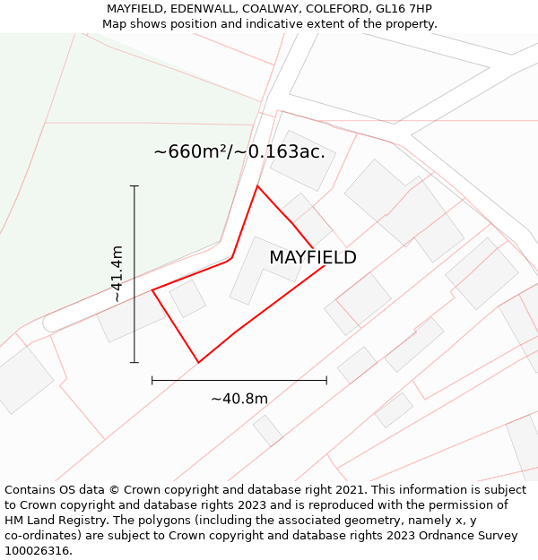 MAYFIELD, EDENWALL, COALWAY, COLEFORD, GL16 7HP: Plot and title map