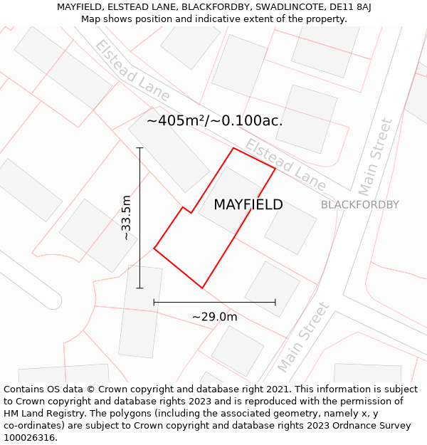 MAYFIELD, ELSTEAD LANE, BLACKFORDBY, SWADLINCOTE, DE11 8AJ: Plot and title map