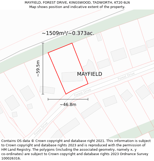 MAYFIELD, FOREST DRIVE, KINGSWOOD, TADWORTH, KT20 6LN: Plot and title map