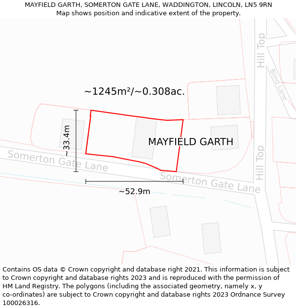 MAYFIELD GARTH, SOMERTON GATE LANE, WADDINGTON, LINCOLN, LN5 9RN: Plot and title map