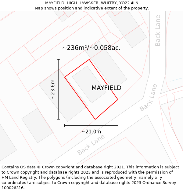 MAYFIELD, HIGH HAWSKER, WHITBY, YO22 4LN: Plot and title map