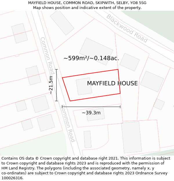 MAYFIELD HOUSE, COMMON ROAD, SKIPWITH, SELBY, YO8 5SG: Plot and title map