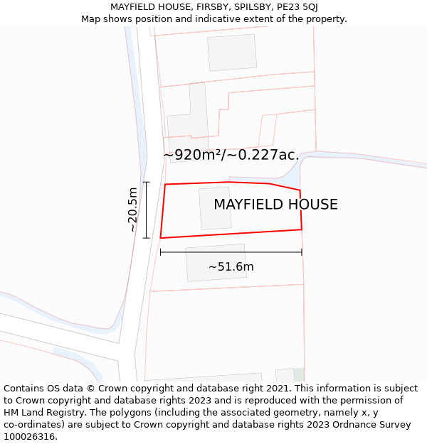 MAYFIELD HOUSE, FIRSBY, SPILSBY, PE23 5QJ: Plot and title map