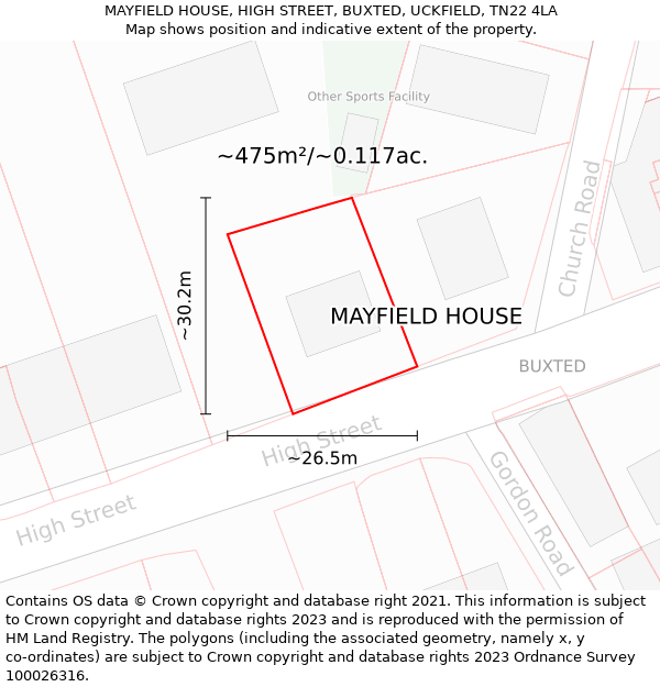 MAYFIELD HOUSE, HIGH STREET, BUXTED, UCKFIELD, TN22 4LA: Plot and title map