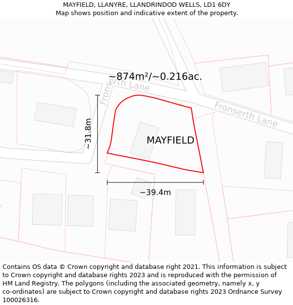 MAYFIELD, LLANYRE, LLANDRINDOD WELLS, LD1 6DY: Plot and title map