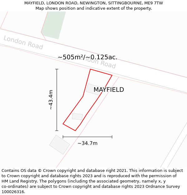 MAYFIELD, LONDON ROAD, NEWINGTON, SITTINGBOURNE, ME9 7TW: Plot and title map