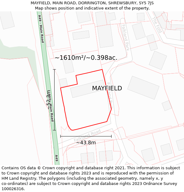 MAYFIELD, MAIN ROAD, DORRINGTON, SHREWSBURY, SY5 7JS: Plot and title map