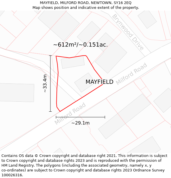 MAYFIELD, MILFORD ROAD, NEWTOWN, SY16 2EQ: Plot and title map