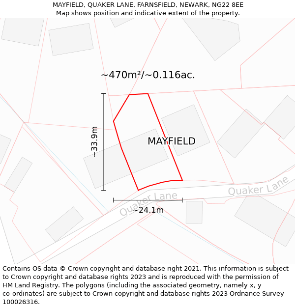 MAYFIELD, QUAKER LANE, FARNSFIELD, NEWARK, NG22 8EE: Plot and title map