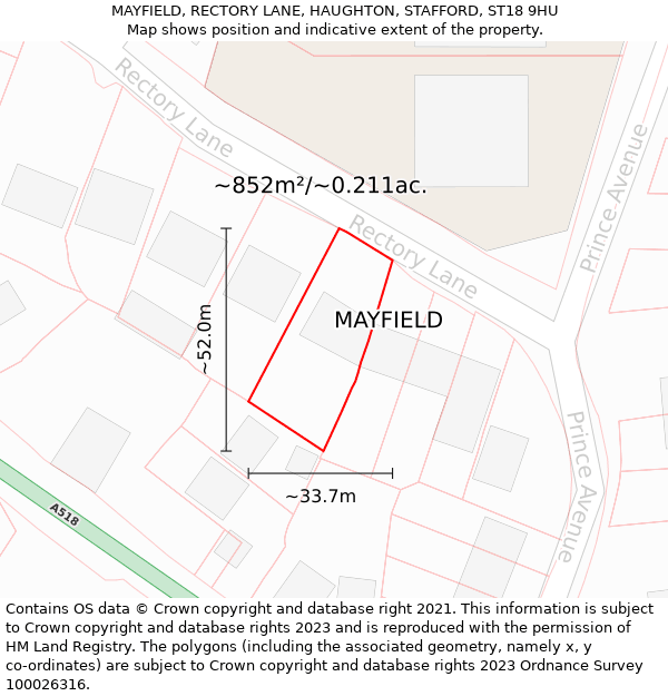 MAYFIELD, RECTORY LANE, HAUGHTON, STAFFORD, ST18 9HU: Plot and title map