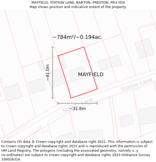 MAYFIELD, STATION LANE, BARTON, PRESTON, PR3 5DX: Plot and title map