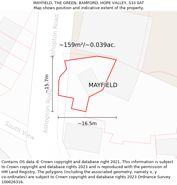 MAYFIELD, THE GREEN, BAMFORD, HOPE VALLEY, S33 0AT: Plot and title map