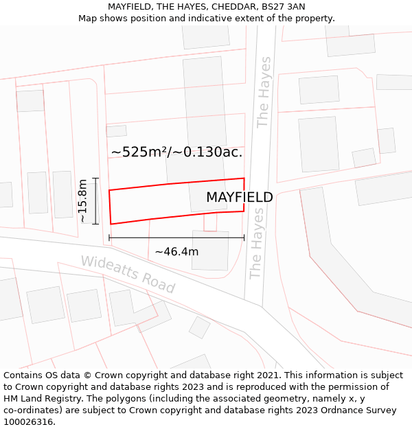 MAYFIELD, THE HAYES, CHEDDAR, BS27 3AN: Plot and title map