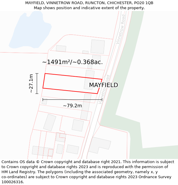 MAYFIELD, VINNETROW ROAD, RUNCTON, CHICHESTER, PO20 1QB: Plot and title map