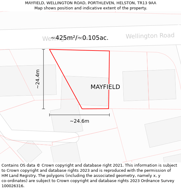 MAYFIELD, WELLINGTON ROAD, PORTHLEVEN, HELSTON, TR13 9AA: Plot and title map