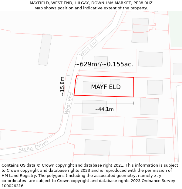 MAYFIELD, WEST END, HILGAY, DOWNHAM MARKET, PE38 0HZ: Plot and title map