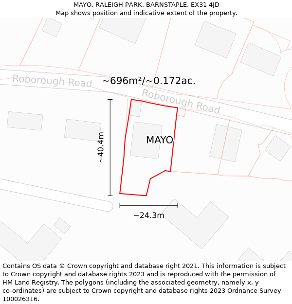 MAYO, RALEIGH PARK, BARNSTAPLE, EX31 4JD: Plot and title map