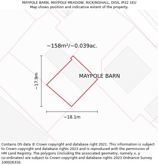 MAYPOLE BARN, MAYPOLE MEADOW, RICKINGHALL, DISS, IP22 1EU: Plot and title map