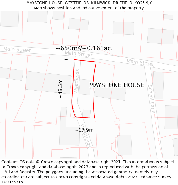 MAYSTONE HOUSE, WESTFIELDS, KILNWICK, DRIFFIELD, YO25 9JY: Plot and title map