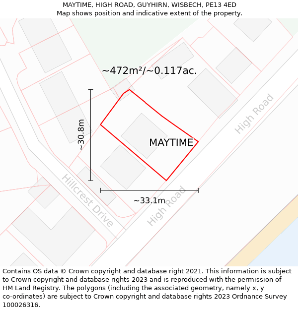 MAYTIME, HIGH ROAD, GUYHIRN, WISBECH, PE13 4ED: Plot and title map