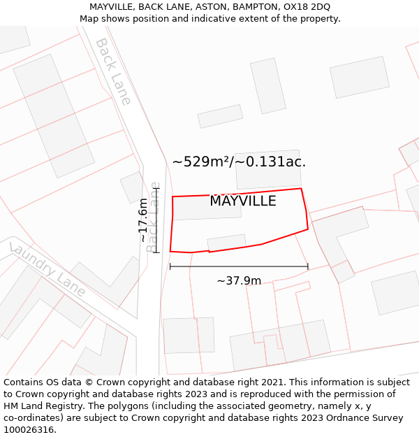 MAYVILLE, BACK LANE, ASTON, BAMPTON, OX18 2DQ: Plot and title map