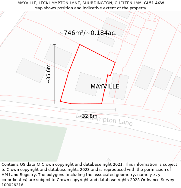 MAYVILLE, LECKHAMPTON LANE, SHURDINGTON, CHELTENHAM, GL51 4XW: Plot and title map