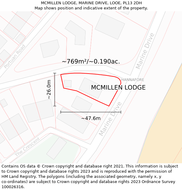 MCMILLEN LODGE, MARINE DRIVE, LOOE, PL13 2DH: Plot and title map