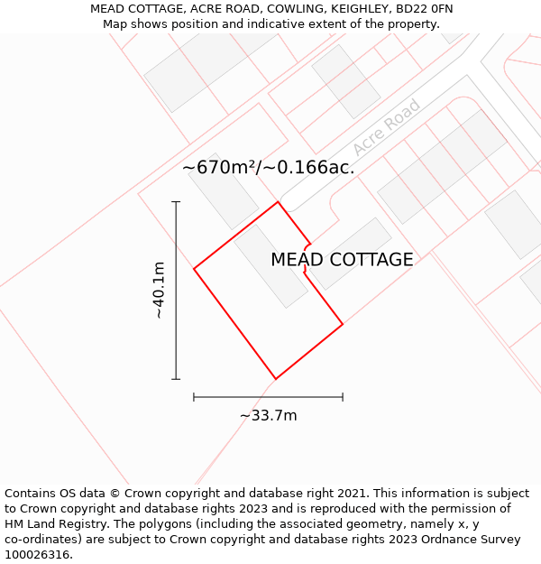 MEAD COTTAGE, ACRE ROAD, COWLING, KEIGHLEY, BD22 0FN: Plot and title map