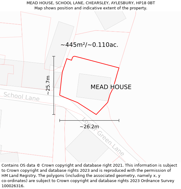 MEAD HOUSE, SCHOOL LANE, CHEARSLEY, AYLESBURY, HP18 0BT: Plot and title map