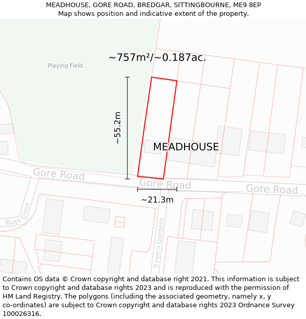 MEADHOUSE, GORE ROAD, BREDGAR, SITTINGBOURNE, ME9 8EP: Plot and title map