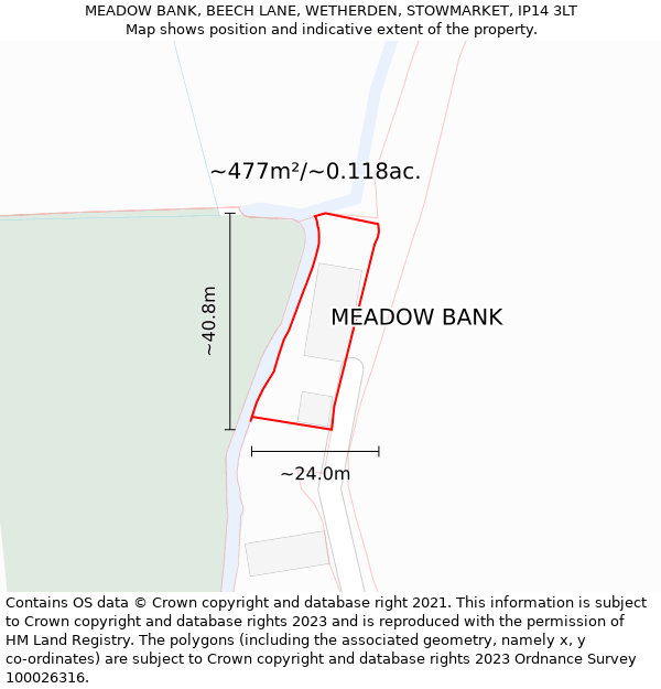 MEADOW BANK, BEECH LANE, WETHERDEN, STOWMARKET, IP14 3LT: Plot and title map