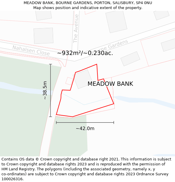 MEADOW BANK, BOURNE GARDENS, PORTON, SALISBURY, SP4 0NU: Plot and title map