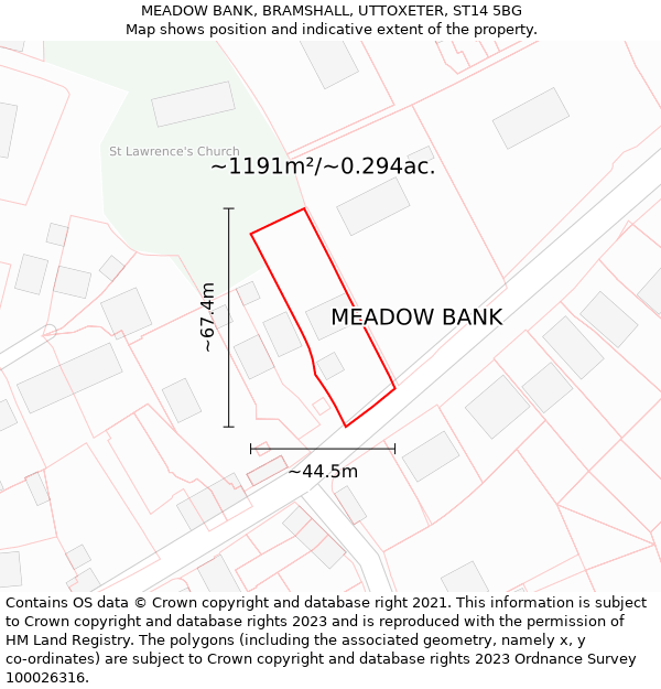 MEADOW BANK, BRAMSHALL, UTTOXETER, ST14 5BG: Plot and title map