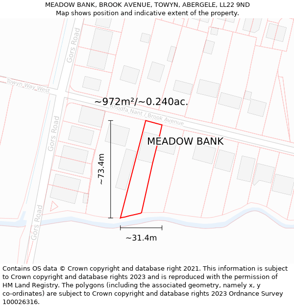 MEADOW BANK, BROOK AVENUE, TOWYN, ABERGELE, LL22 9ND: Plot and title map