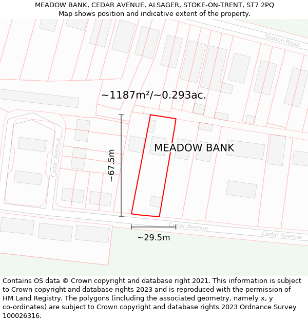 MEADOW BANK, CEDAR AVENUE, ALSAGER, STOKE-ON-TRENT, ST7 2PQ: Plot and title map