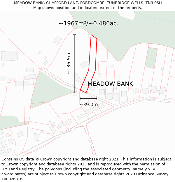 MEADOW BANK, CHAFFORD LANE, FORDCOMBE, TUNBRIDGE WELLS, TN3 0SH: Plot and title map