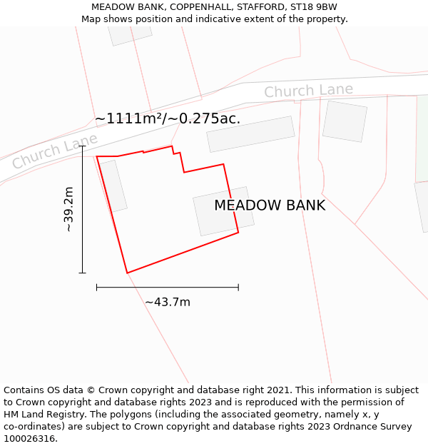 MEADOW BANK, COPPENHALL, STAFFORD, ST18 9BW: Plot and title map